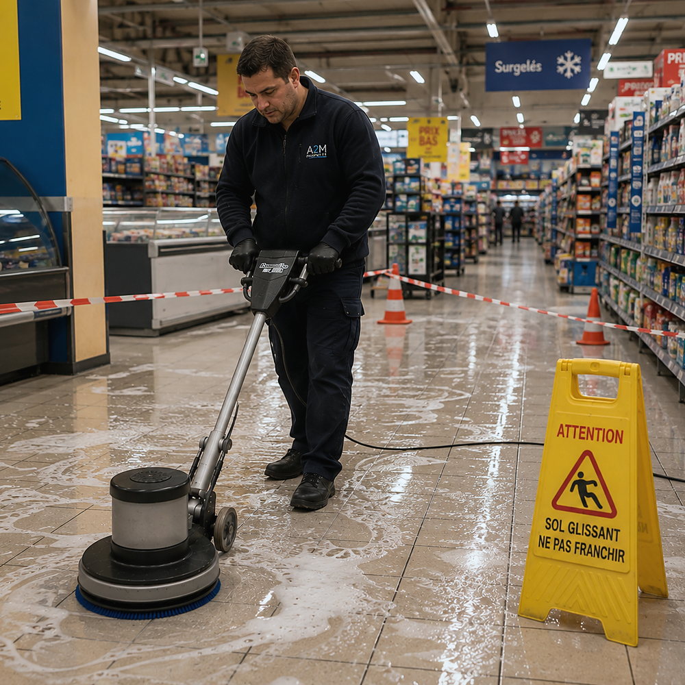 Lustrage des sols d’une surface de vente